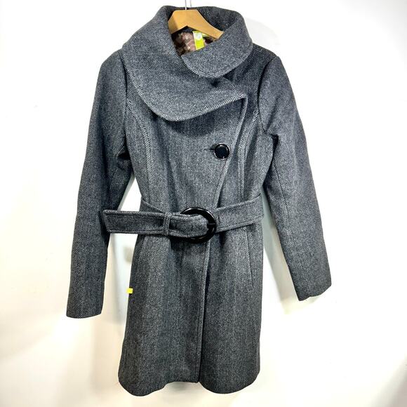 Soia & Kyo Coat Womens M Peacoat Wool Trench Gray Herringbone Canada Classic - Picture 1 of 14